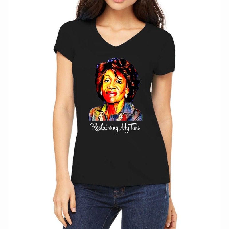 Black History Month  Reclaiming My Time Maxine Waters Painting Women's V-Neck T-Shirt by TyrellDesign | Artistshot