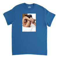 Beautiful Woman Sitting Naked On Bed With Arms Around Her Knees Classic T-shirt | Artistshot