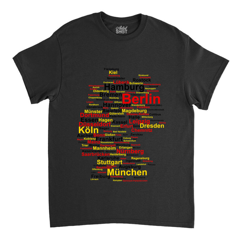 Germany Map Silhouette Towns Cities Flag Berlin Travel Classic T-shirt | Artistshot