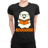 Booooks Ghost Boo Read Books Library Teacher Halloween Cute Ladies Fitted T-shirt | Artistshot