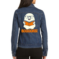 Booooks Ghost Boo Read Books Library Teacher Halloween Cute Ladies Denim Jacket | Artistshot