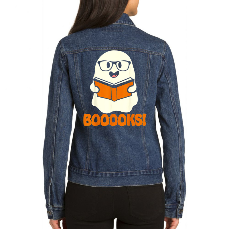 Booooks Ghost Boo Read Books Library Teacher Halloween Cute Ladies Denim Jacket by Newshirt | Artistshot