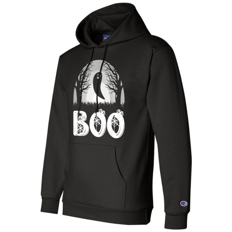 Boo With Spiders And Ghost Halloween Champion Hoodie by Newshirt | Artistshot