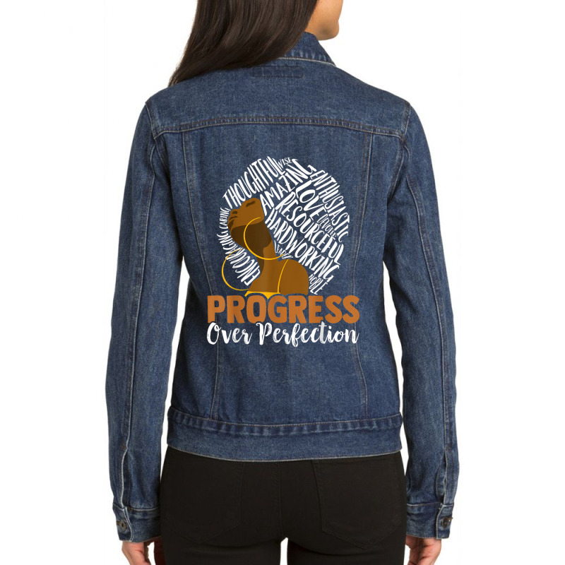 Progress Over Perfection Teacher Black History Month Music Vintage Ladies Denim Jacket by KhalilDesign | Artistshot