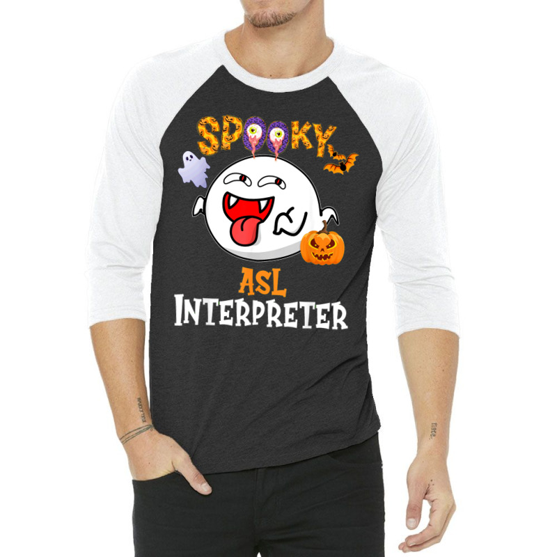 Boo Halloween Costume Spooky Asl Interpreter 3/4 Sleeve Shirt | Artistshot