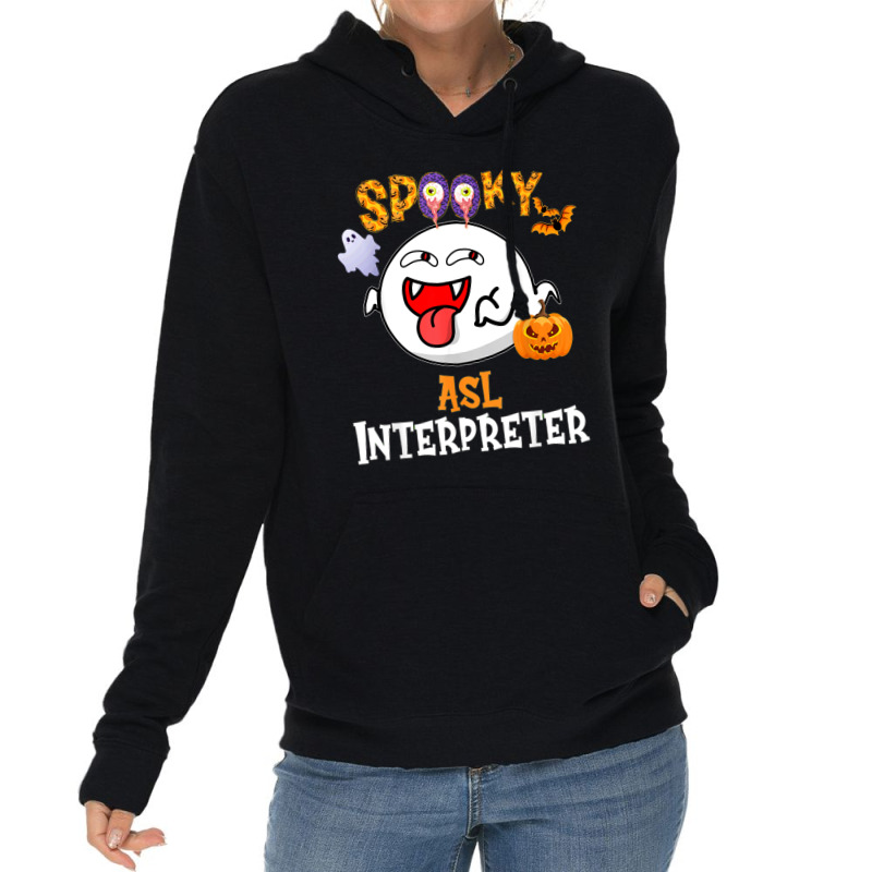 Boo Halloween Costume Spooky Asl Interpreter Lightweight Hoodie | Artistshot