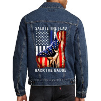 Salute The Flag Back The Badge Flag Police Hand Gift Men Denim Jacket | Artistshot