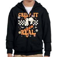 Creep It Real Retro Halloween Party Funny Ghost Skateboard Youth Zipper Hoodie | Artistshot