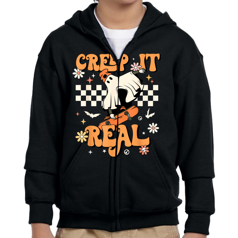 Creep It Real Retro Halloween Party Funny Ghost Skateboard Youth Zipper Hoodie | Artistshot