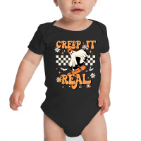 Creep It Real Retro Halloween Party Funny Ghost Skateboard Baby Bodysuit | Artistshot