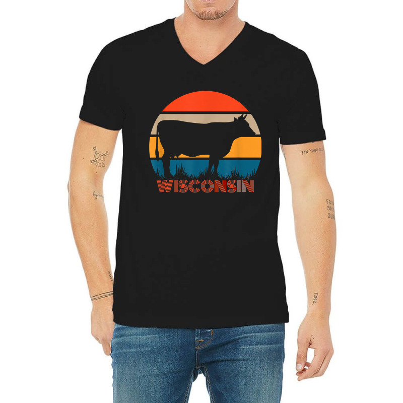 Cow Heifer Farm Owner State Of Wisconsin Dairy Farmer Retro V-Neck Tee by HarukaNarasaki | Artistshot