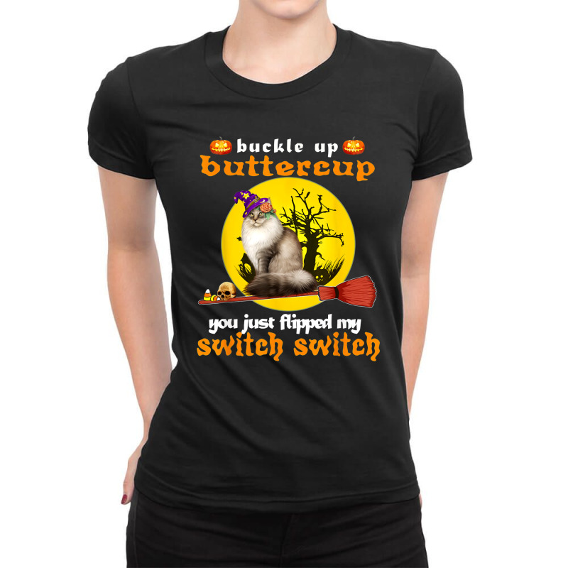 Buckle Up Buttercup Siberian Cat Halloween Ladies Fitted T-Shirt by TopShirts | Artistshot