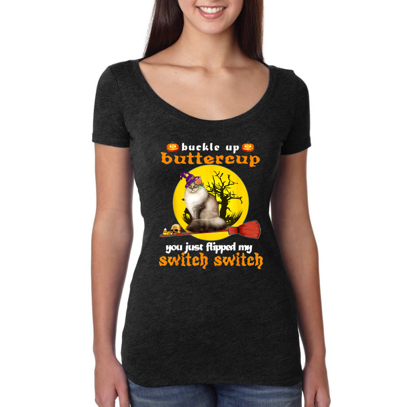 Buckle Up Buttercup Siberian Cat Halloween Women's Triblend Scoop T-shirt by TopShirts | Artistshot