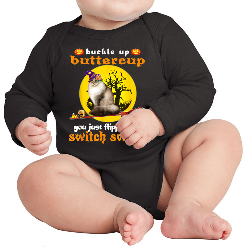 Buckle Up Buttercup Siberian Cat Halloween Long Sleeve Baby Bodysuit by TopShirts | Artistshot