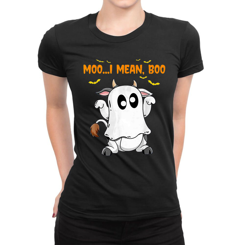 Ghost Cow Moo I Mean Boo Pumpkin Moon Halloween Ladies Fitted T-Shirt by TopShirts | Artistshot