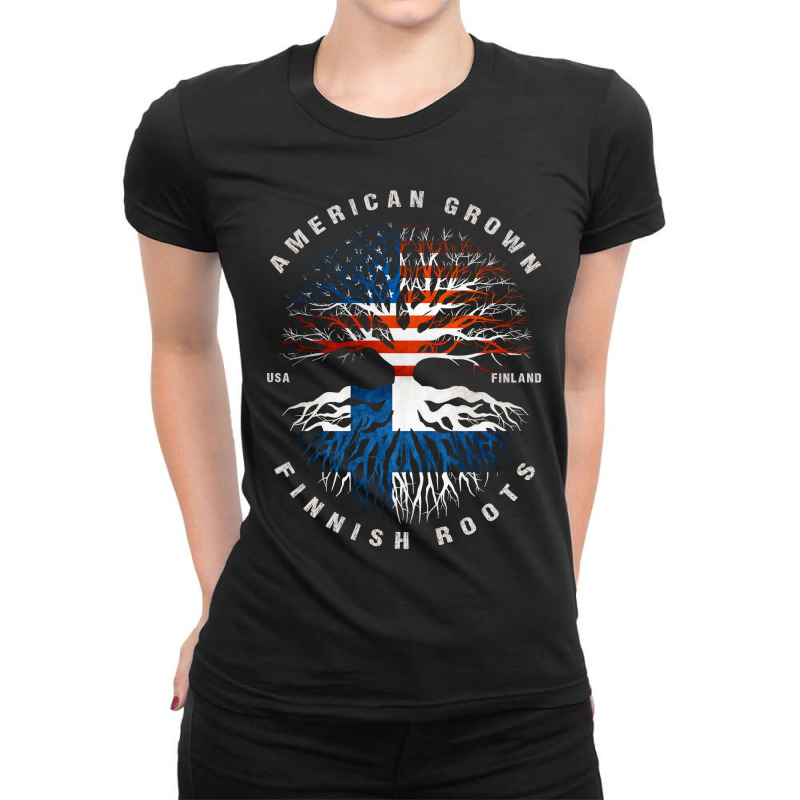 American Grown Finnish Roots Finland Flag Ladies Fitted T-Shirt by moteestyle | Artistshot