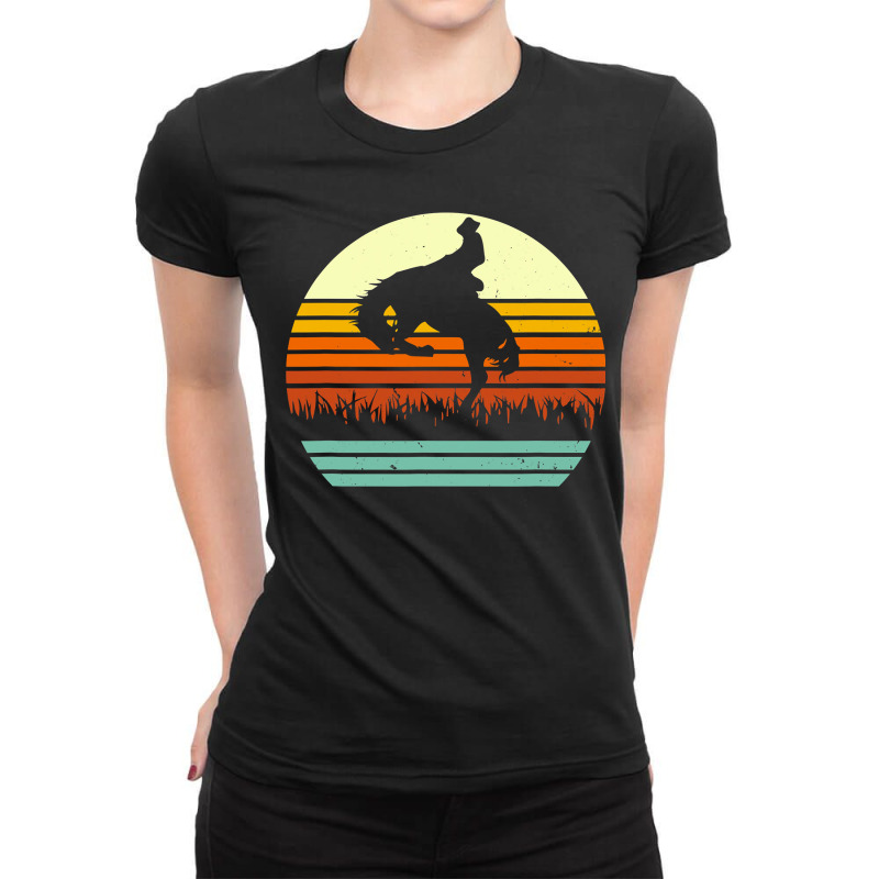 Rodeo Bucking Bronco Horse Retro Style Ladies Fitted T-Shirt by cm-arts | Artistshot