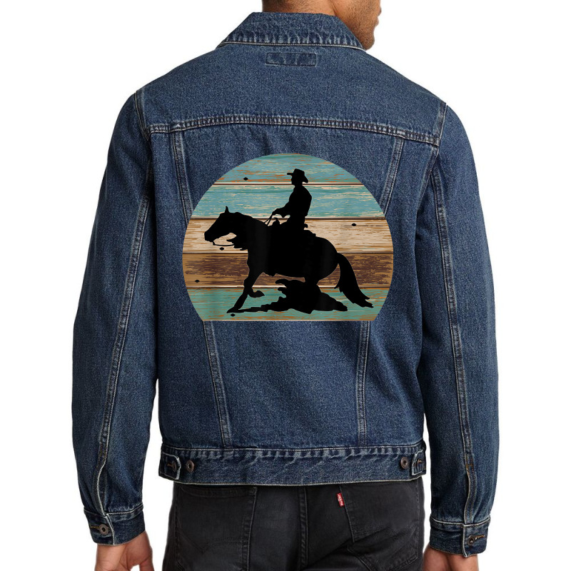 Western Cowboy Reining Horse Sliding Stop Vintage Style Men Denim Jacket | Artistshot