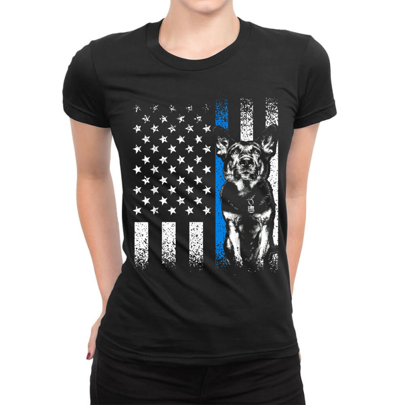 Thin Blue Line American Flag Police K9 Dog Balinese Malinois Ladies Fitted T-Shirt by LorettaSharron | Artistshot