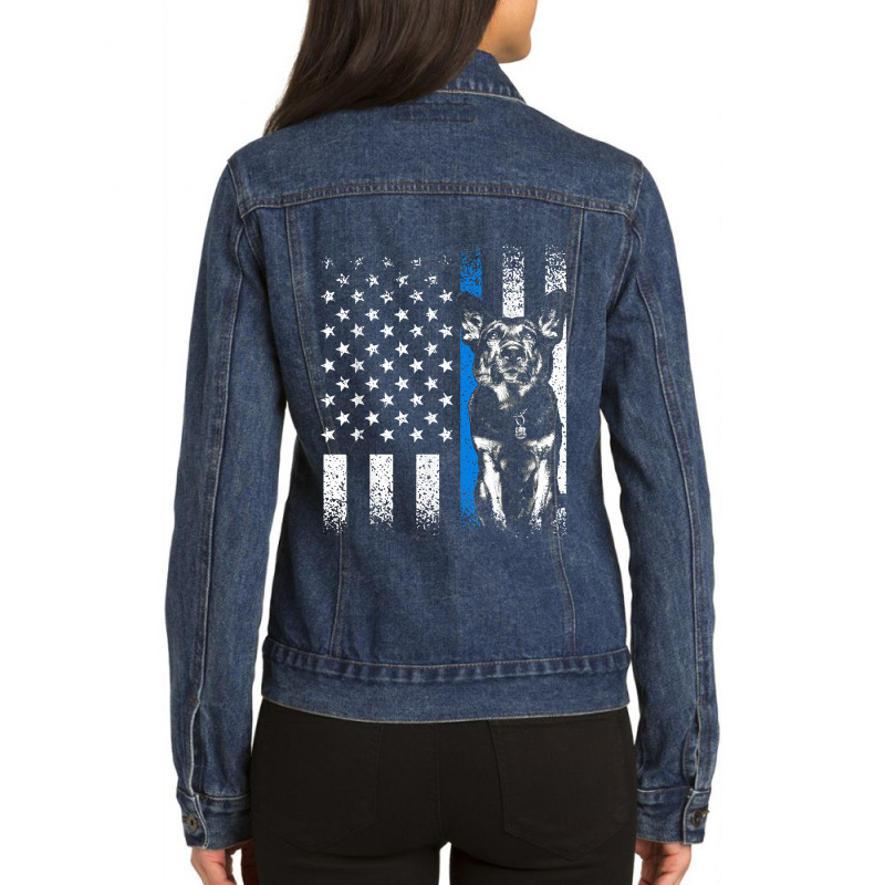 Thin Blue Line American Flag Police K9 Dog Balinese Malinois Ladies Denim Jacket by LorettaSharron | Artistshot