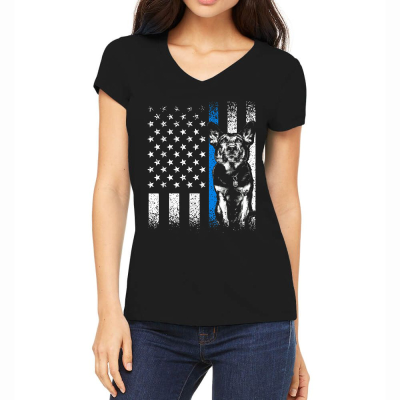 Thin Blue Line American Flag Police K9 Dog Balinese Malinois Women's V-Neck T-Shirt by LorettaSharron | Artistshot