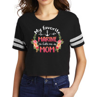 Womens My Favorite Marine Calls Me Mom Flower Military Mother_s Day Scorecard Crop Tee | Artistshot