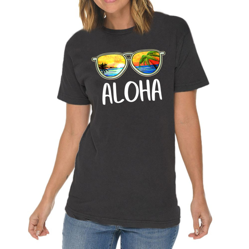 Aloha Hawaii Hawaiian Island Sunglasses Palm Trees Beach Vintage T-Shirt by cm-arts | Artistshot