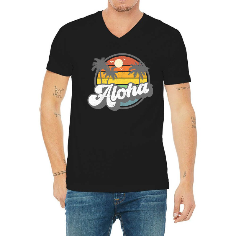 Aloha Hawaii Hawaiian Island Vacation Palm Trees Beach Gift V-Neck Tee by cm-arts | Artistshot