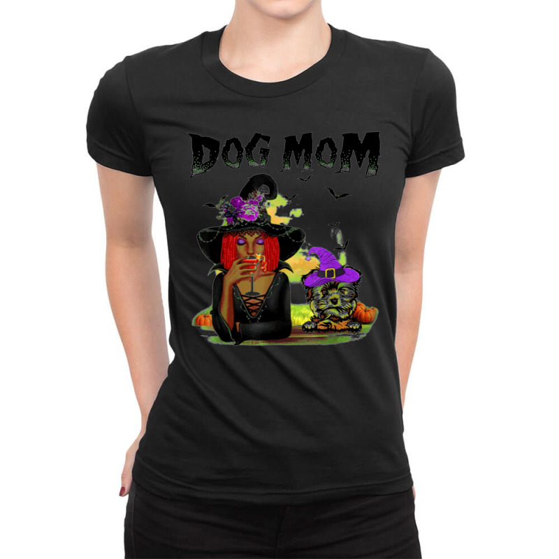 Halloween Witch Dog Yorkshire Terrier Mom Witch Ladies Fitted T-Shirt by Bestarts | Artistshot