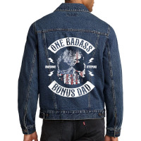 Mens One Badass Bonus Stepdad Birthday Step Dad Fathers Day Gift Men Denim Jacket | Artistshot