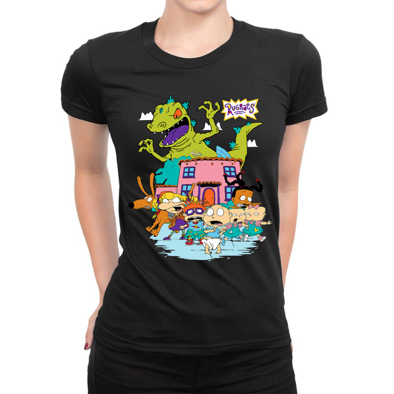 Rugrats Running Away From Reptar Ladies Fitted T-Shirt by cm-arts | Artistshot