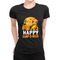 Happy Campoween Camping Halloween Moon Scary Night Ladies Fitted T-shirt | Artistshot