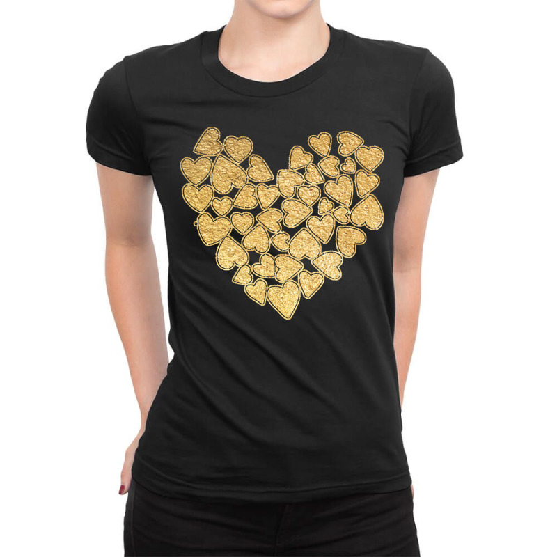 Gold Heart T  Shirt Gold Heart Valentine's Day T  Shirt Ladies Fitted T-shirt | Artistshot