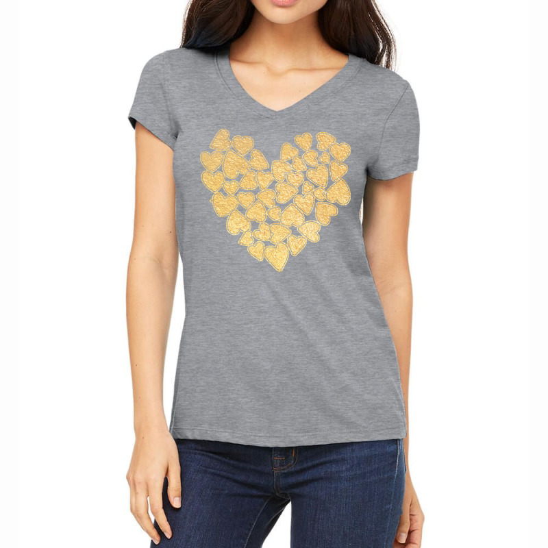 Gold Heart T  Shirt Gold Heart Valentine's Day T  Shirt Women's V-neck T-shirt | Artistshot