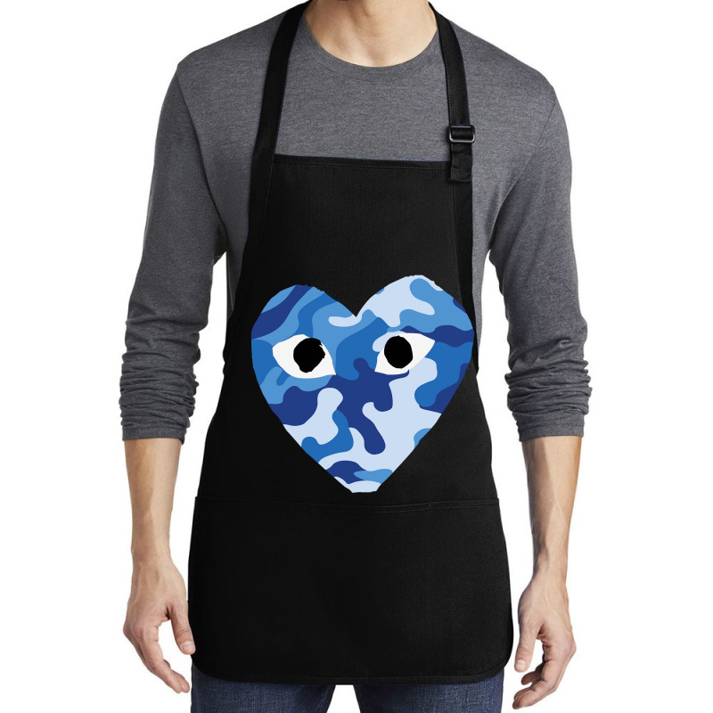 Heart With Eyes Blue Camo Medium-length Apron | Artistshot