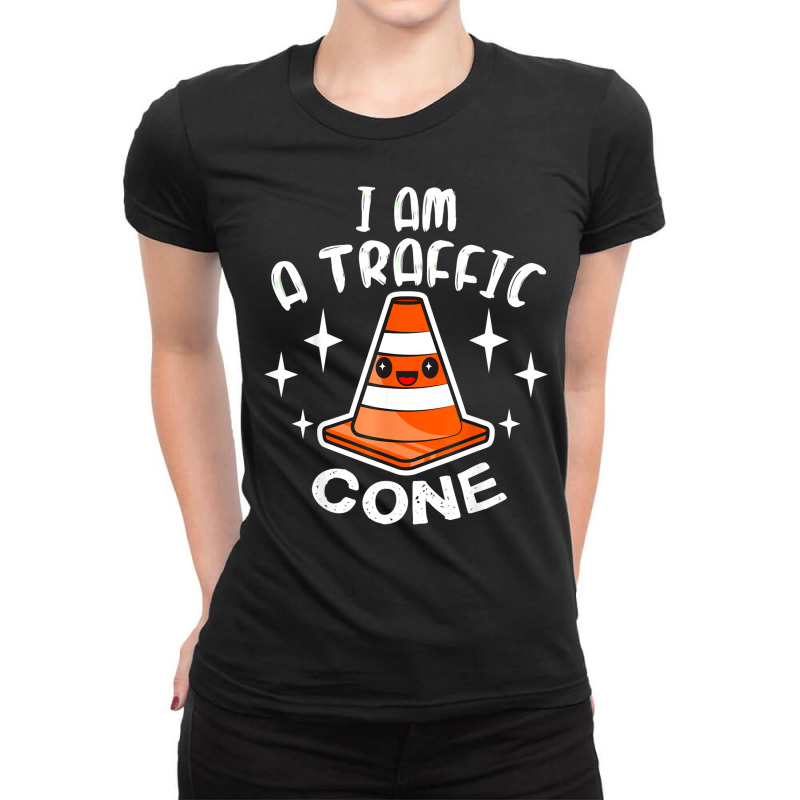 I Am A Traffic Cone Orange Lazy Easy Costume Halloween Ladies Fitted T-Shirt by Bestdesigns | Artistshot