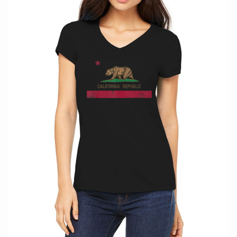 California Republic Flag State Vintage Fade Women's V-Neck T-Shirt by cm-arts | Artistshot