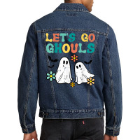 Lets Go Ghouls Floral Ghosts Groovy Retro Halloween Women Men Denim Jacket | Artistshot