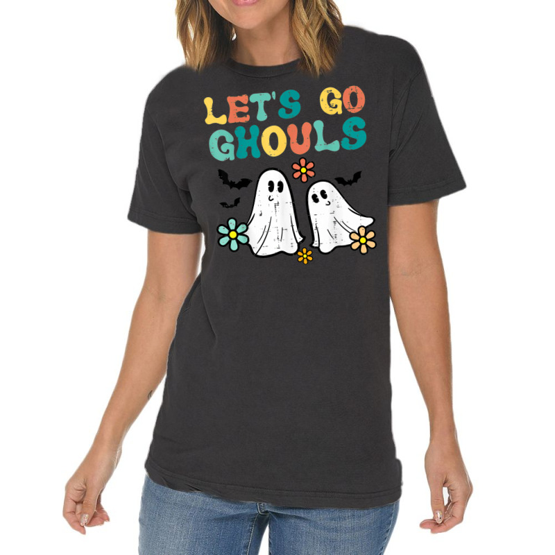 Lets Go Ghouls Floral Ghosts Groovy Retro Halloween Women Vintage T-Shirt by Market | Artistshot