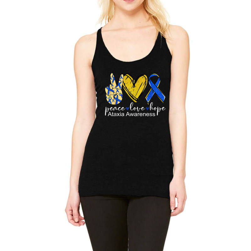 Peace Love Hope Ataxia Awareness Shirt Blue Ribbon Racerback Tank by RandiCrystalGraber | Artistshot