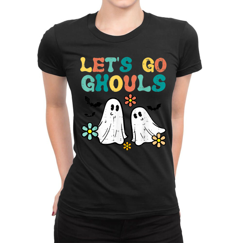 Lets Go Ghouls Floral Ghosts Groovy Retro Halloween Women Ladies Fitted T-Shirt by Tees | Artistshot