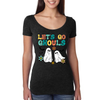 Lets Go Ghouls Floral Ghosts Groovy Retro Halloween Women Women's Triblend Scoop T-shirt | Artistshot