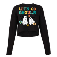 Lets Go Ghouls Floral Ghosts Groovy Retro Halloween Women Cropped Sweater | Artistshot