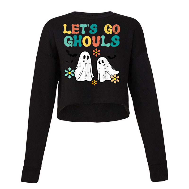 Lets Go Ghouls Floral Ghosts Groovy Retro Halloween Women Cropped Sweater by Tees | Artistshot