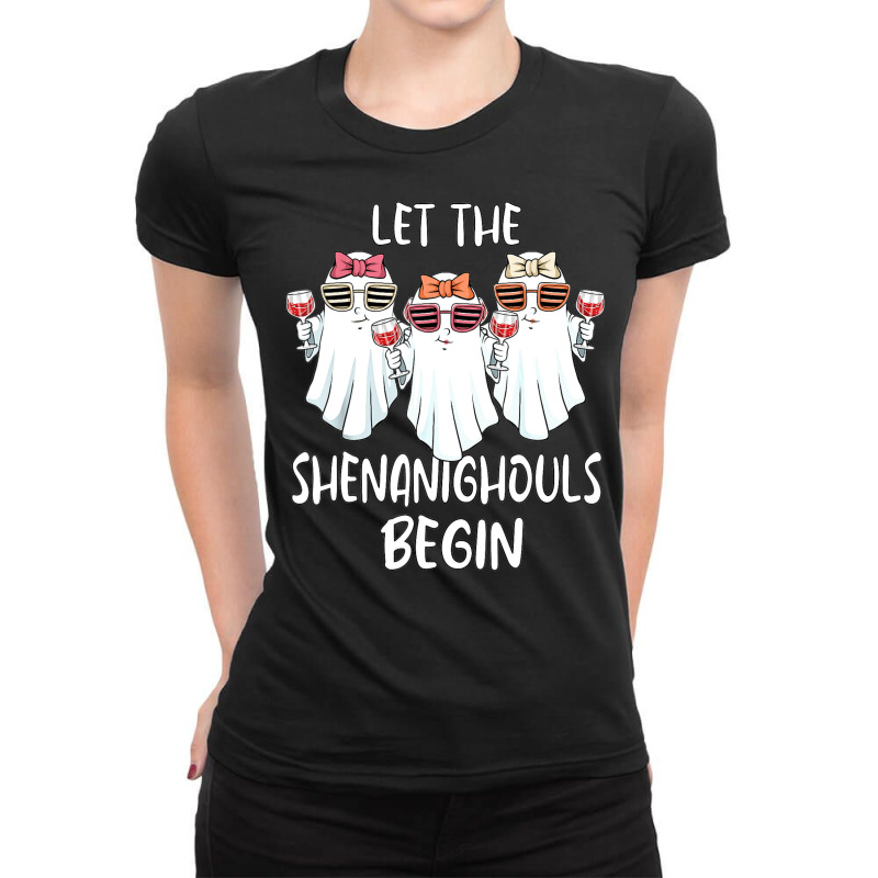 Let Shenanighouls Begin Shenanigans Ghost Halloween Women Ladies Fitted T-Shirt by Tshirts | Artistshot