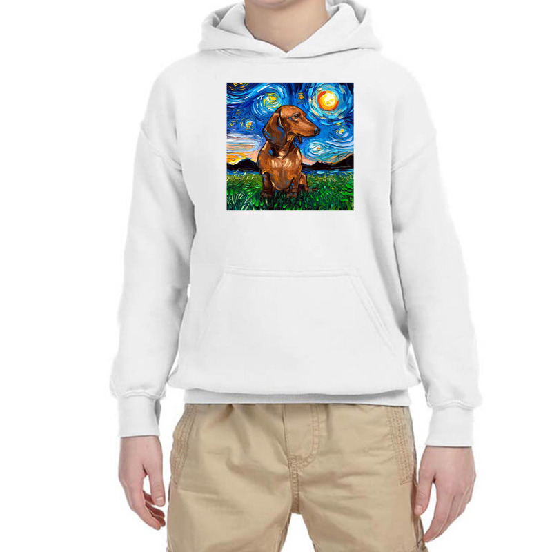 Brown Short Hair Dachshund Night,dachshund Youth Hoodie | Artistshot