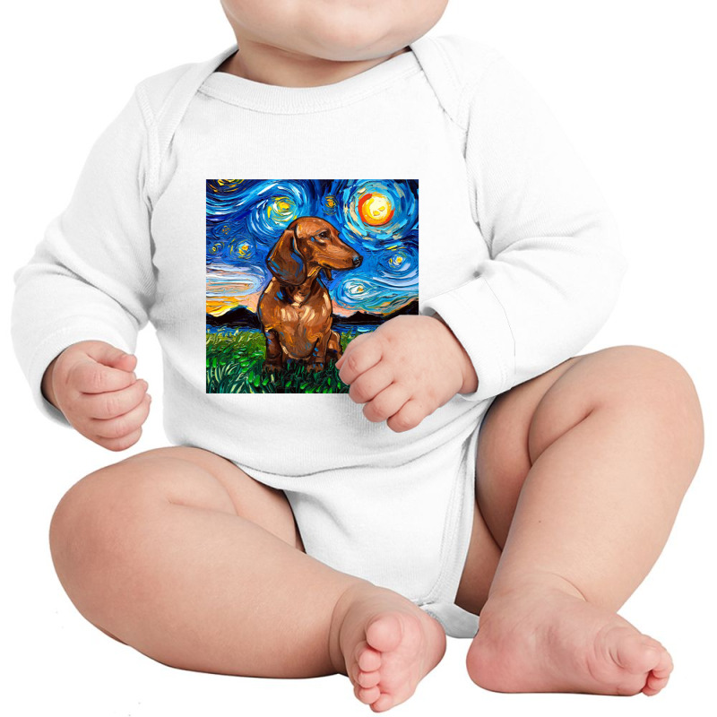 Brown Short Hair Dachshund Night,dachshund Long Sleeve Baby Bodysuit | Artistshot