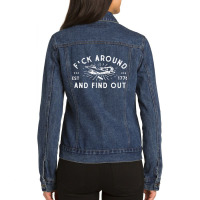 Fuck Around And Find Out Patriotic Usa 1776 Military Plane Ladies Denim Jacket | Artistshot