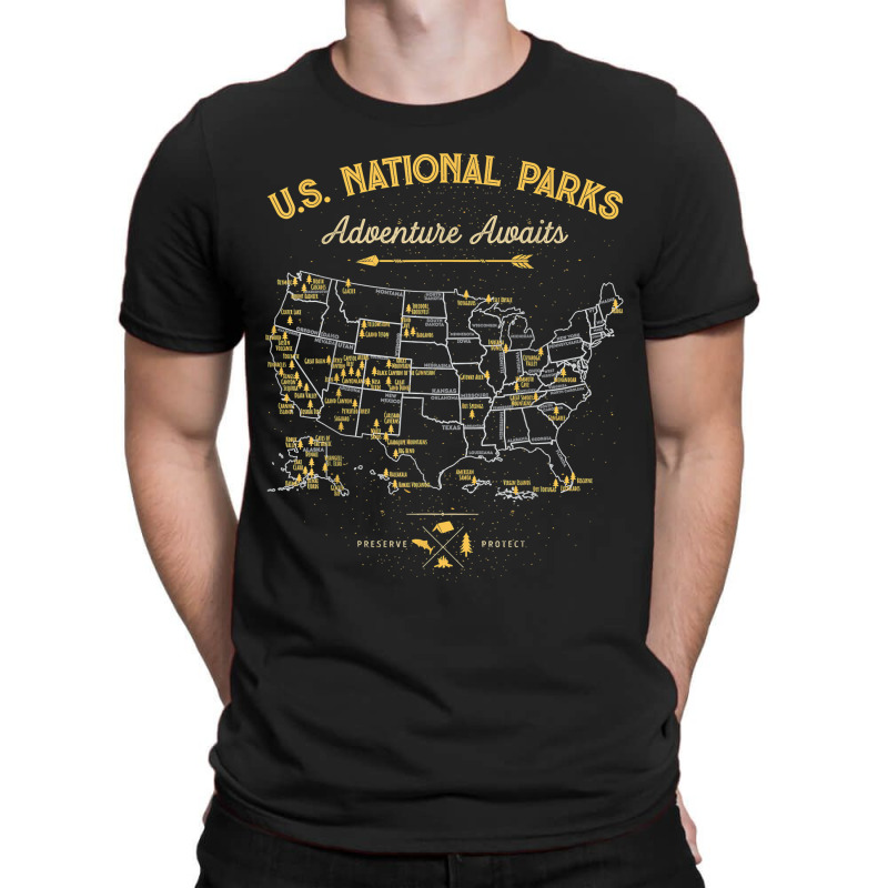 62 National Parks Map Gifts Us Park Vintage Camping Hiking New Year T-shirt | Artistshot