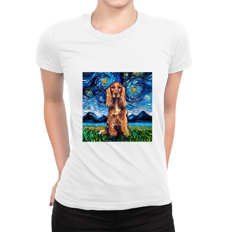 Red Cocker Spaniel Starry Night,red Cocker Spaniel Ladies Fitted T-Shirt by lissaaniart | Artistshot